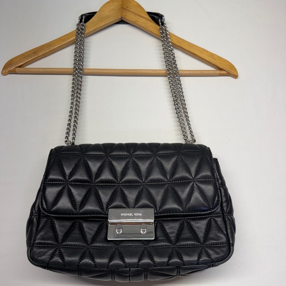 Michael Kors Sloan Large Quilted Leather Chain Shoulder Bag Black Lucury - Picture 2 of 12